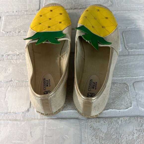 Avon Cushion Walk Espadrille Flats Womens 9 Pineapple Slip On Canvas Casual - Picture 4 of 11